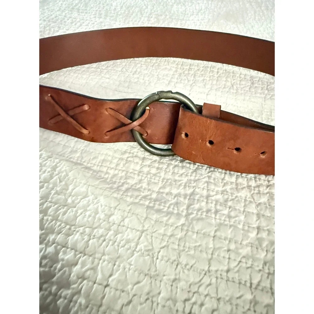 Sundance Cognac Leather O Ring Boho Western Wide Belt Size S